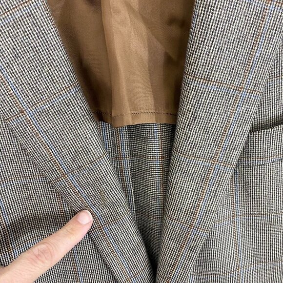 Brooks Brothers 1818 Fitzgerald 100% Wool Suit Jacket Size 44R Brown Blue Plaid - Picture 4 of 16